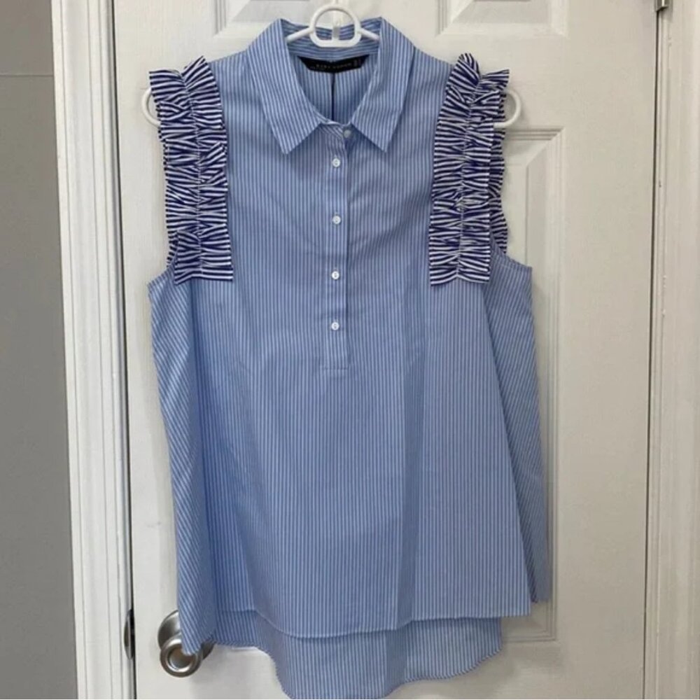 ZARA Striped Blouse – Size Small – Ruffle Detail - Picture 2 of 5
